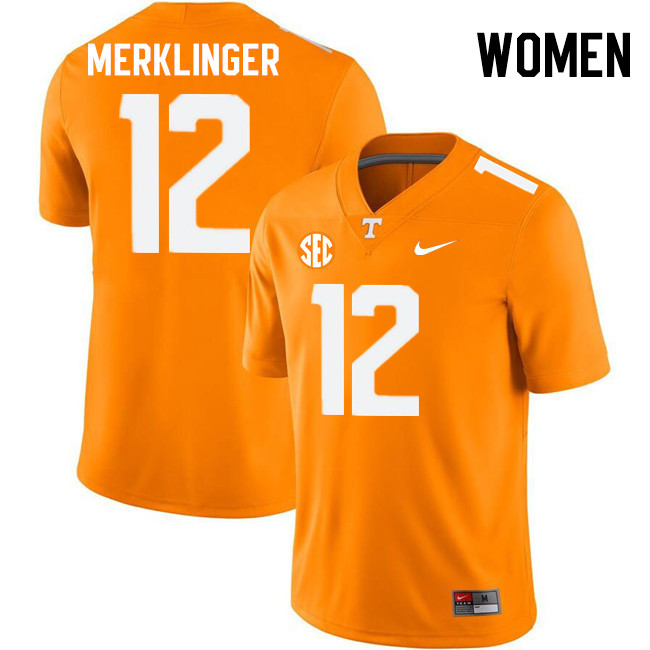 Women #12 Jake Merklinger Tennessee Volunteers College Football Jerseys Stitched-Orange